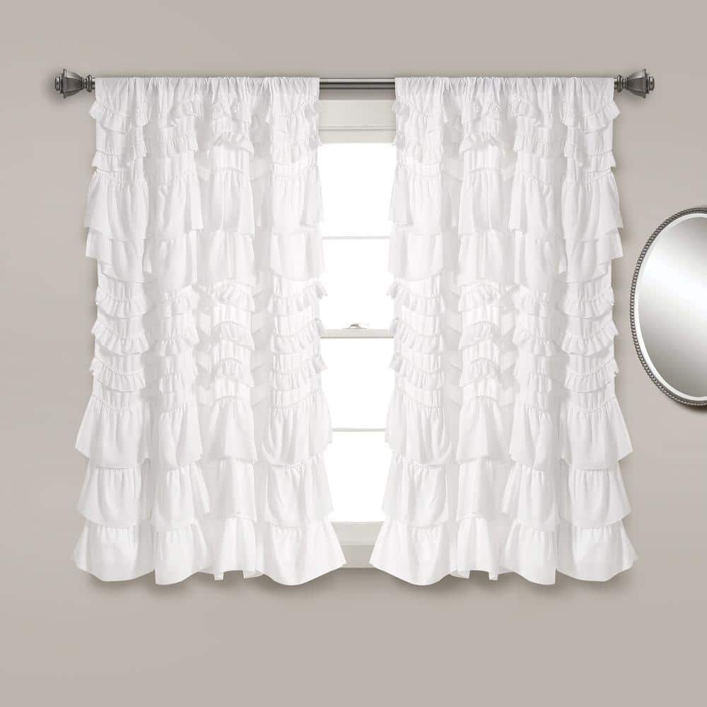 White Ruffled Polyester Rod Pocket Curtain Panel for Kids