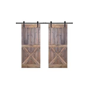 X Series 56 in. x 84 in. Fully Set Up Brair Smoke Finished Pine Wood Sliding Barn Door with Hardware Kit