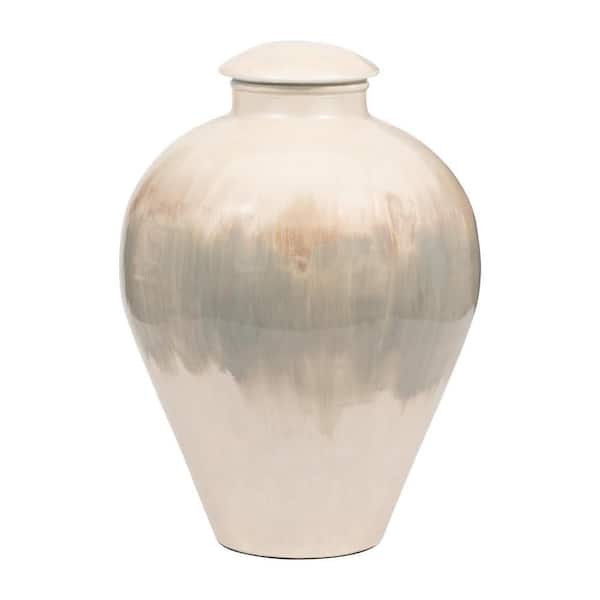 Liv & Skye 16 in. White Metal Novelty Temple Vase