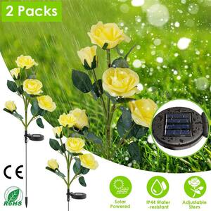 Solar Outdoor Waterproof Yellow Rose-Flower-Shaped LED Path Light (2-Pack)