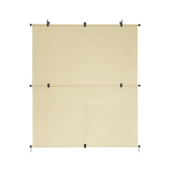 5 ft. x 6 ft. Beige Cordless Fold Shade Blind Sun Shade, UV Blockage for Patio Porch Backyard Gazebo Deck Balcony