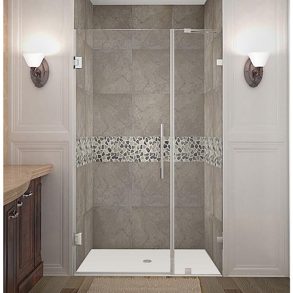 Aston Nautis 38 in. x 72 in. Frameless Hinged Shower Door in Chrome with Clear Glass