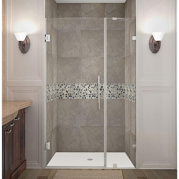 Aston Nautis 38 in. x 72 in. Frameless Hinged Shower Door in Stainless Steel with Clear Glass