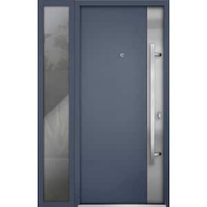 0729 48 in. x 80 in. Left-hand/Inswing Side Exterior Window Gray Graphite Steel Prehung Front Door with Hardware