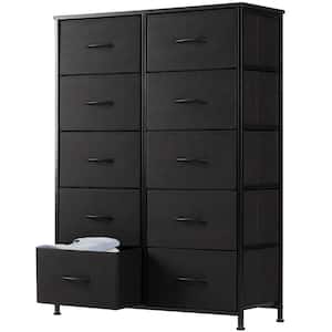 Black 10 Drawer 31.4 in. W Fabric Storage Tower Dresser Wooden Top Without Mirror for Kid Room, Closet, Entryway