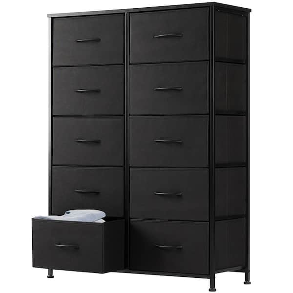 Black 10 Drawer 31.4 in. W Fabric Storage Tower Dresser Wooden Top Without Mirror for Kid Room, Closet, Entryway