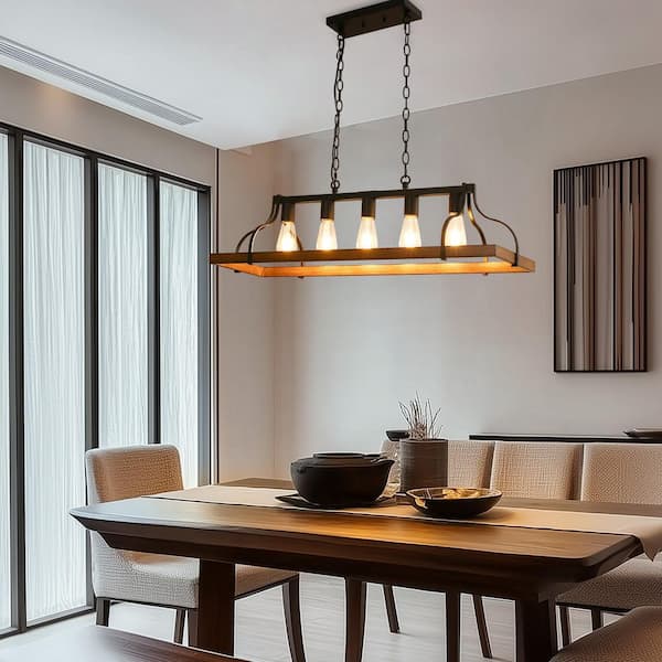 Emeritpro Farmhouse 5-Light Black Brown Iron Kitchen Island