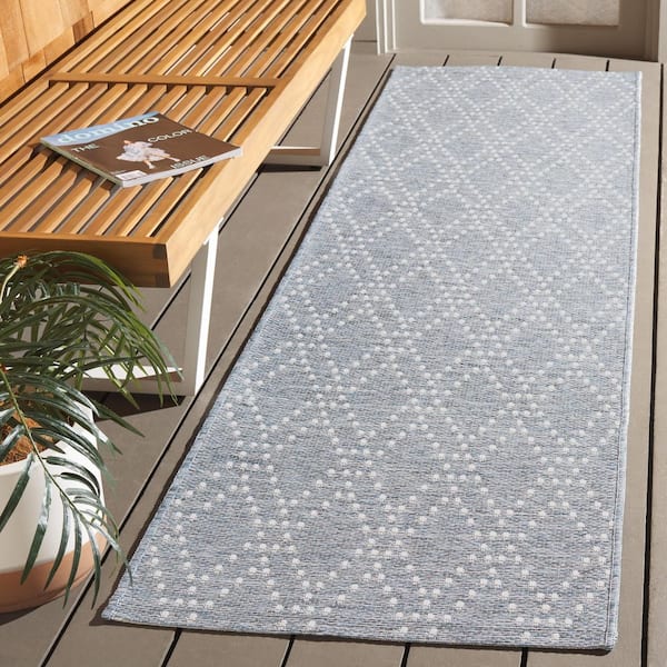 Sunset Blue/Gray 2 ft. x 8 ft. Geometric Diamond Indoor/Outdoor Runner Rug