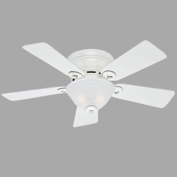 Hunter Conroy 42 In Indoor White Low Profile Ceiling Fan With Light Kit 51022 - 42 Flush Mount White Ceiling Fan With Light