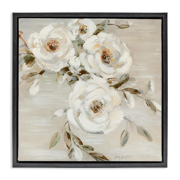 Neutral Rose Trio by Sally Swatland Black Floater Frame Nature Graphic Art Print 25 in. x 25 in.