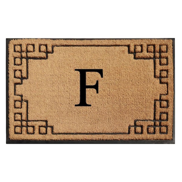A1HC Natural Coir  and Rubber Doormat, Black/Beige, 24 in. x 39 in., Thick  and Non-Slip Durable Monogrammed F Door Mat