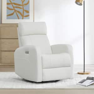 Monroe White Genuine Leather Power Swivel Glider Recliner Chair with Double Layer Backrest for Living Room