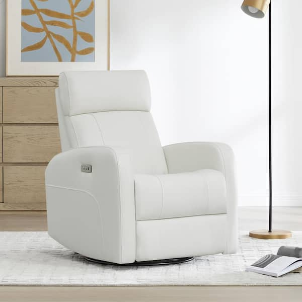 Spruce Spring Monroe White Genuine Leather Power Swivel Glider Recliner Chair with Double Layer Backrest for Living Room SSM79098 L2206 The Home Depot