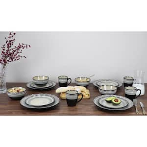 16-Piece Casual Neutral and Blue Stoneware Dinnerware Set (Service for 4)