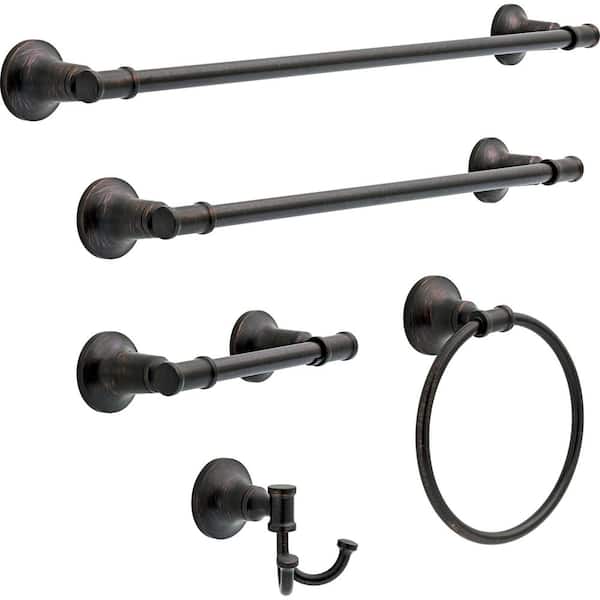 Chamberlain Venetian Bronze 5-Piece Bath Hardware Set: Toilet Paper Holder, Towel Ring, Hook, 24 in. & 18 in. Towel Bar