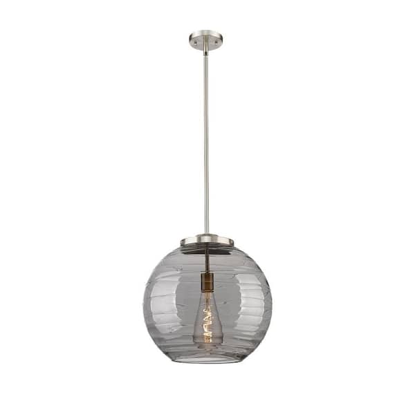 Athens Deco Swirl 100-Watt 1-Light Brushed Satin Nickel Shaded Mini Pendant Light with Tinted Glass Shade