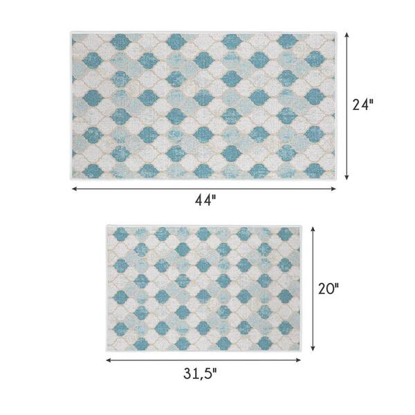 SUSSEXHOME Moroccan Beige/Blue 44 in. x 24 in. and 31.5 in. x 20 in.  Washable, Thin, Multipurpose Kitchen Rug Mat (Set of 2) KTC-OT-02-Set - The  Home Depot