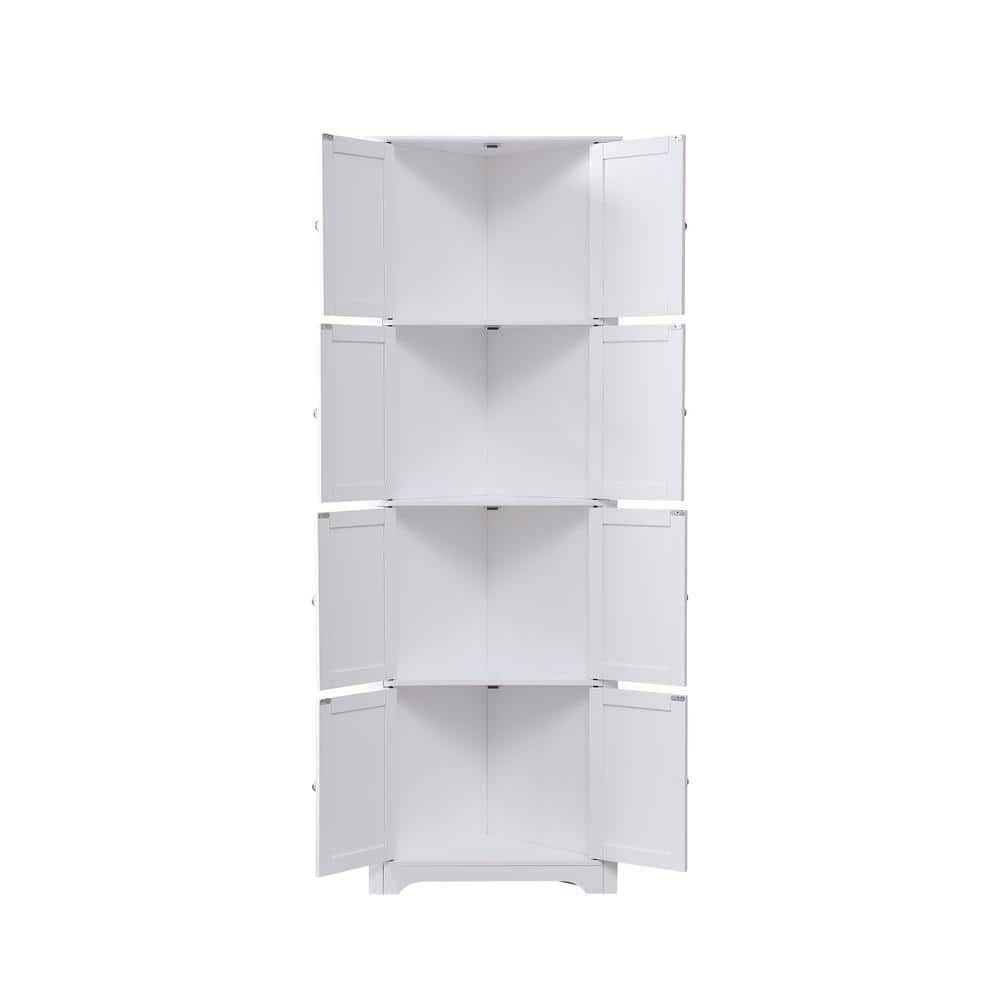 White 68" Tall Corner Kitchen Pantry Cabinet with 8 Doors