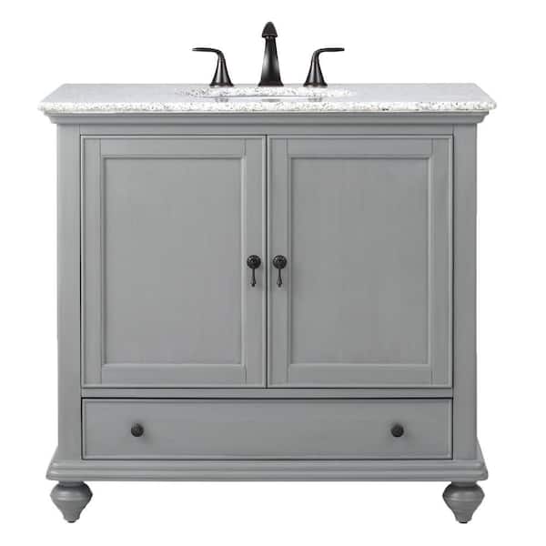 Home Decorators Collection Newport 37 in. W x 21-1/2 in. D Bath Vanity in Pewter with Granite Vanity Top in Gray