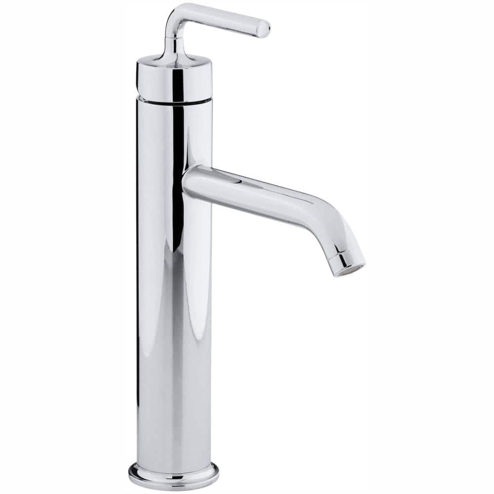 KOHLER Purist Tall Single Hole Single Handle Low-Arc Bathroom Vessel Sink  Faucet with Straight Lever Handle in Polished Chrome K-14404-4A-CP - The