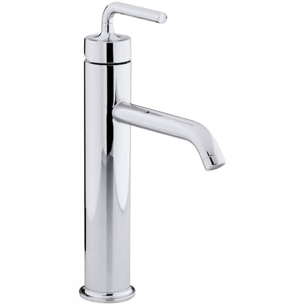KOHLER Purist Tall Single Hole Single Handle Low-Arc Bathroom Vessel Sink Faucet with Straight Lever Handle in Polished Chrome