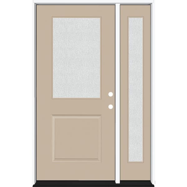Steves & Sons Legacy 51 in. W x 80 in. 1/2 Lite Rain Glass LHIS Primed Sandstone Finish Fiberglass Prehung Front Door with 12 in. SL