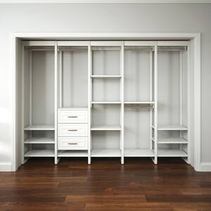 113 in. W White Adjustable Tower Wood Closet System with 3 Drawers and 19 Shelves