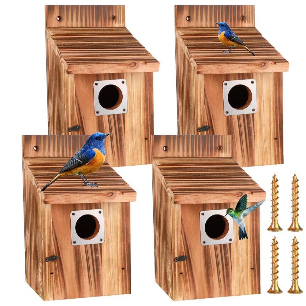 1.5 in Outdoor Bird Houses with Metal Guards Natural Wood 4 Piece price history on PriceWatchPro