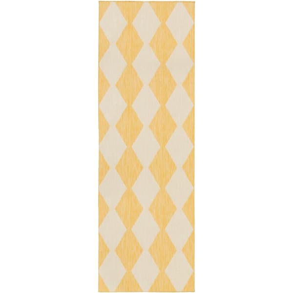 Positano Yellow 2 ft. x 12 ft. Diamond Contemporary Runner Area Rug