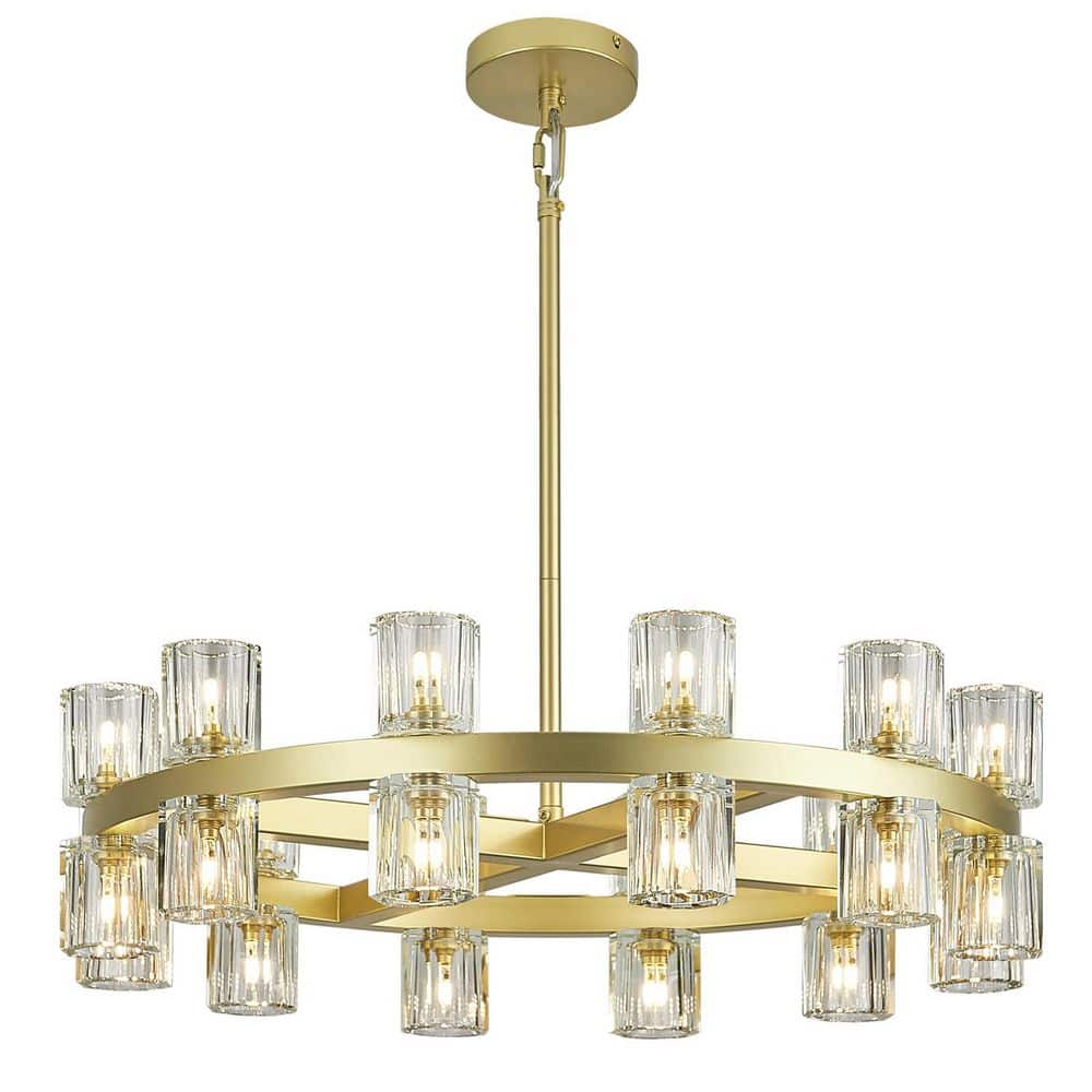 ZHLWIN Home Light 24 Lights Gold Wagon Wheel Chandelier with Round