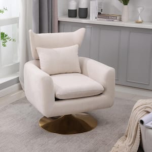 Beige Linen Classic Mid-Century 360° Swivel Accent Chair for Living Room Bedroom