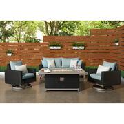 Milo Espresso 4-Piece Wicker Patio Motion Fire Pit Deep Seating Set with Spa Blue Cushions