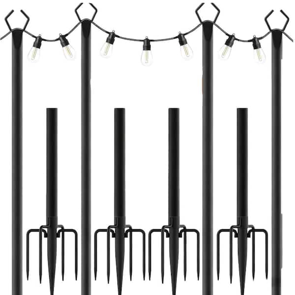 10 ft. String Light Poles, Shepherd's Hook Fence Brackets Hanging Lights for Metal Stand Deck Patio Backyard (4-Pack)