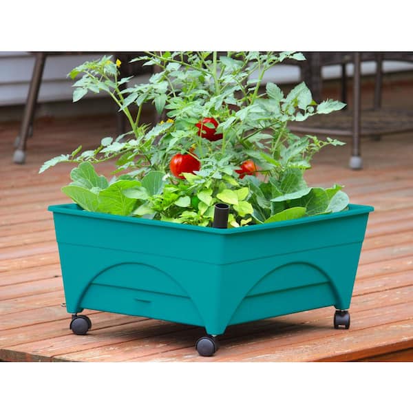 Reviews for CITY PICKERS 24.5 in. x 20.5 in. Patio Raised Garden Bed Grow  Box Kit with Watering System and Casters in Aquamarine