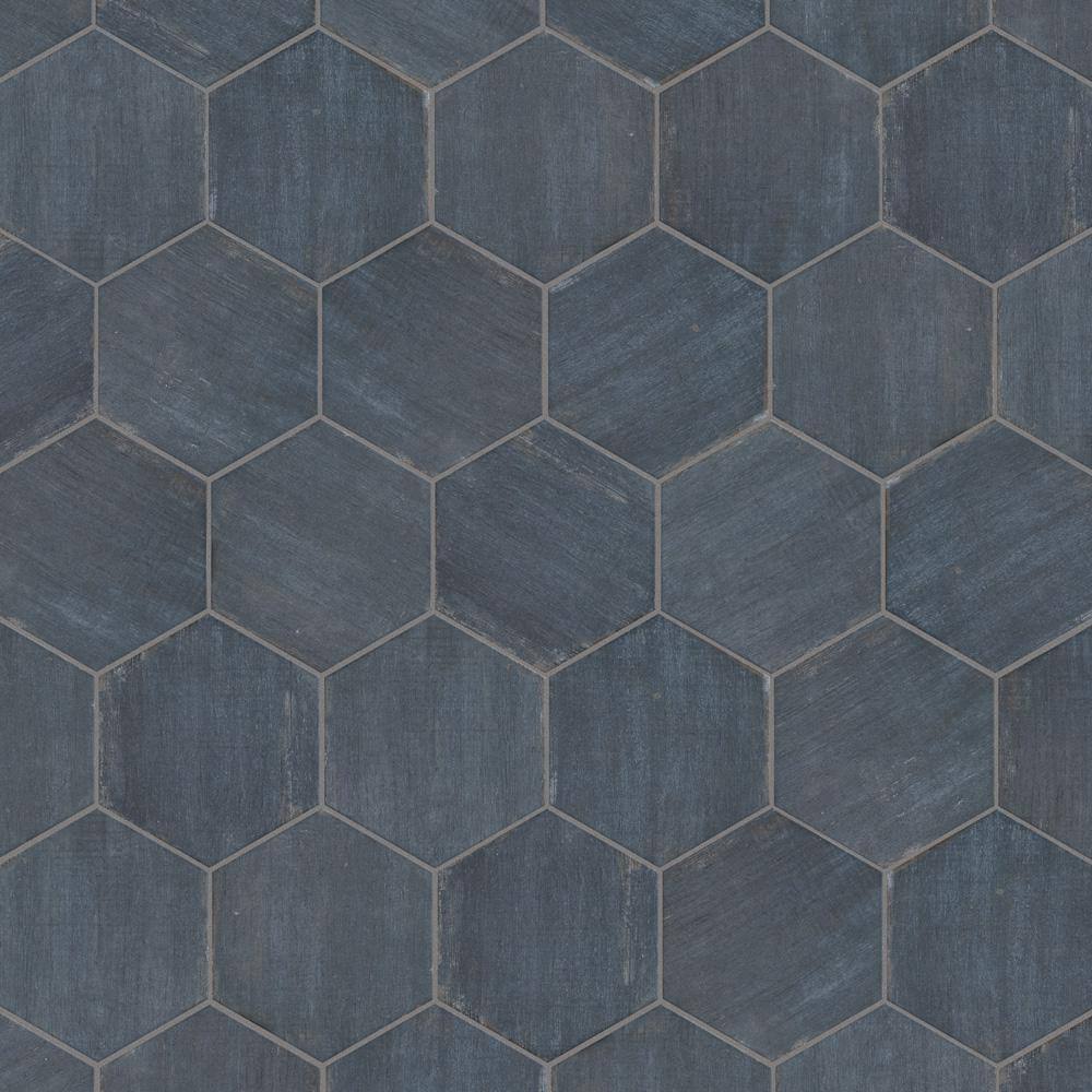 Retro Blue Matte Hexagonal Porcelain Tile 7" x 8"