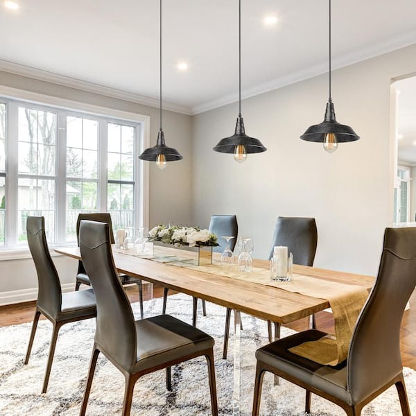 1-Light Modern Industrial Rustic Black Pendant Farmhouse Dining Room Island Pendant Hanging Barn Light Fixture