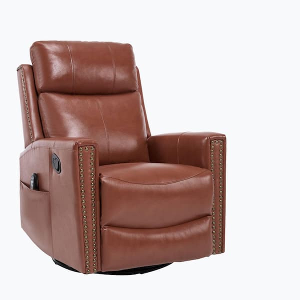 JAYDEN CREATION Gema Camel Genuine Leather Swivel Rocker Recliner