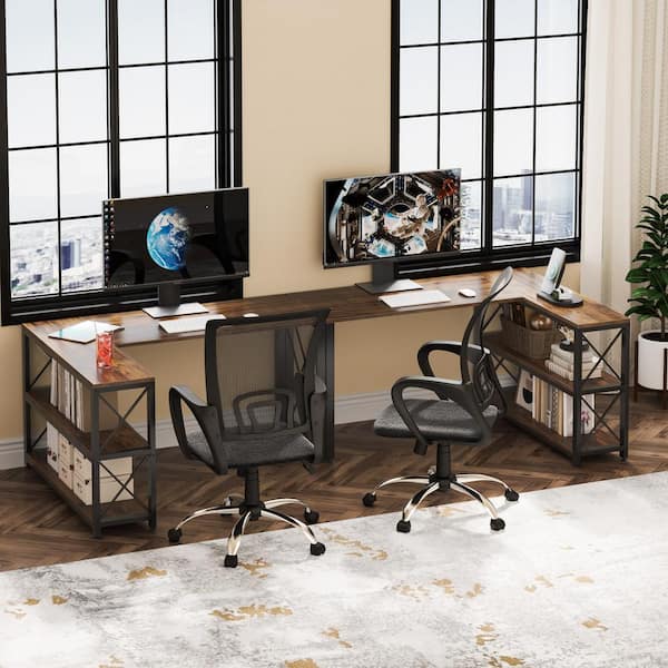 TRIBESIGNS WAY TO ORIGIN Halseey  in. Reversible L-Shaped Desk Rustic  Brown Wood Corner Computer Desk with Storage Shelves for Home Office  HD-AL2210 - The Home Depot