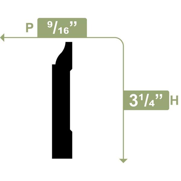 Ekena Millwork 3-1/4 in. x 1/2 in. x 96 in. Base Moulding, PVC (6-Pack)