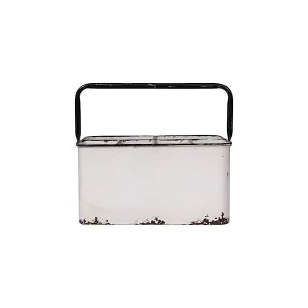 White 19 in. x 9 in. Iron Distressed White Caddy Basket with 6 Compartments