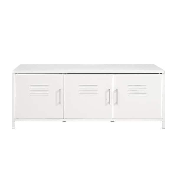 Walker Edison Furniture Company Locker Style 48 in. White Metal Storage Bench