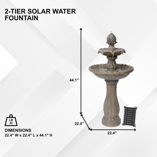 XBRAND Fiberglass/Resin 2-Tier Solar Water Fountain ALLAM8383BE