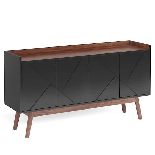 BYBLIGHT Ahlivia Black and Brown Wood 55 in. Buffet Sideboards with Storage Shelves
