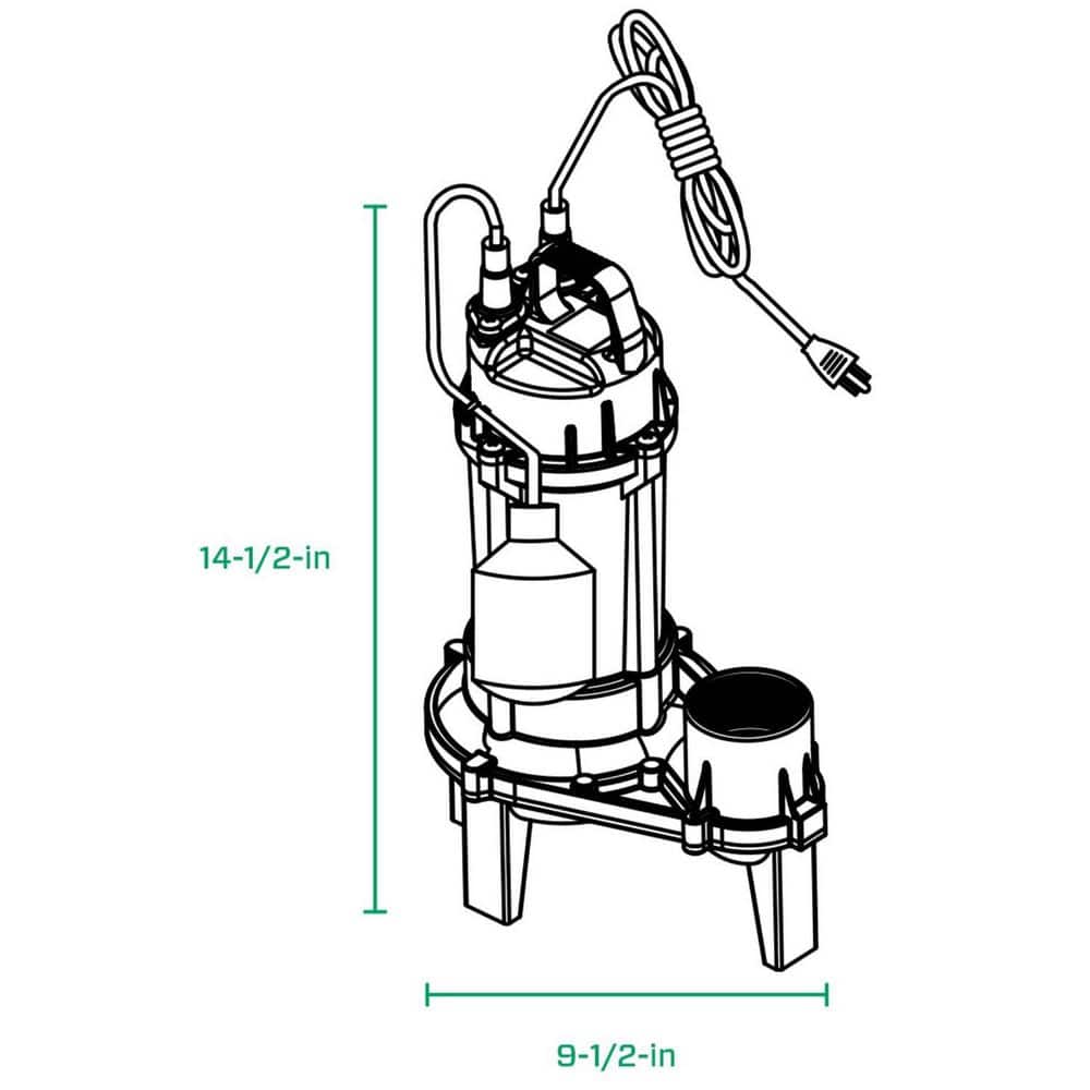 Zoeller Green Cast Iron 1/3 HP Sewage Pump with Tethered Float Switch