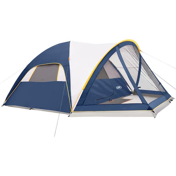Dark Blue 6-Person ‎Polyester Camping Tent with Screen Porch for