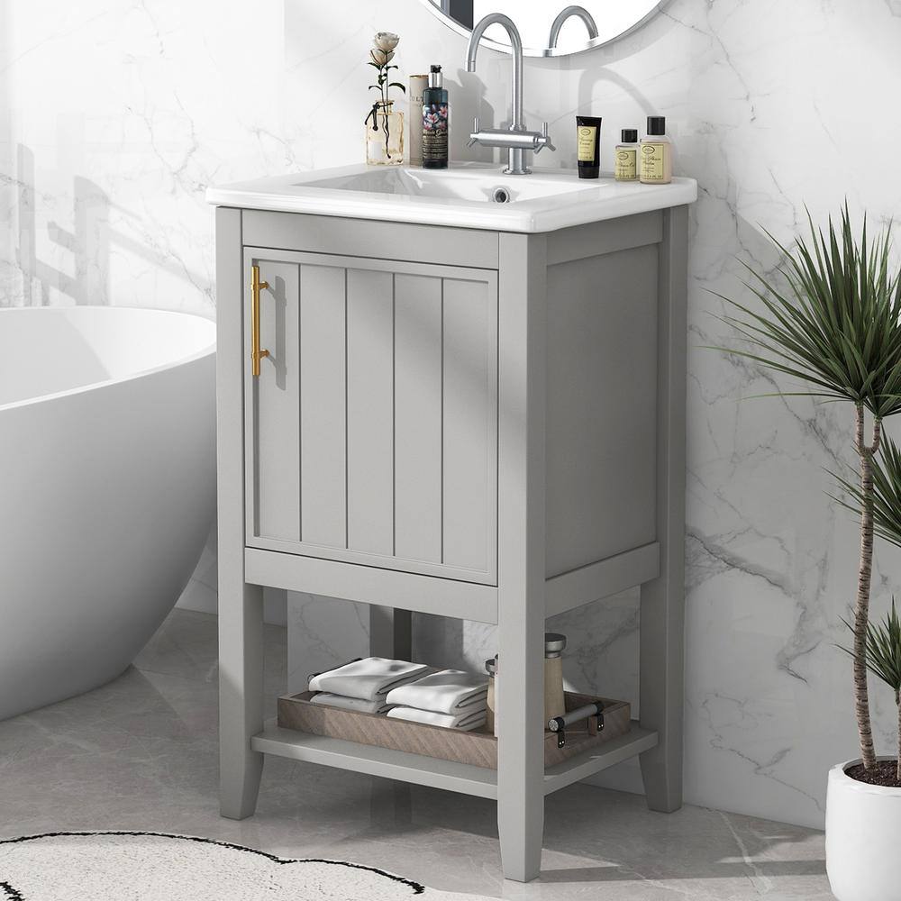20 in. Bathroom Vanity with Sink 15.5 in. W x 20 in. D x 33.5 in. H SingleSink MDF Bath Vanity in Grey with Ceramic Top price history on PriceWatchPro