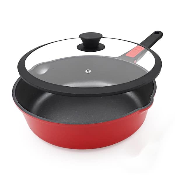 11 in. Nonstick Deep Saute Pan with Lid, Detachable Handle, Aluminum, PFAS and PFOA Free, Oven Safe