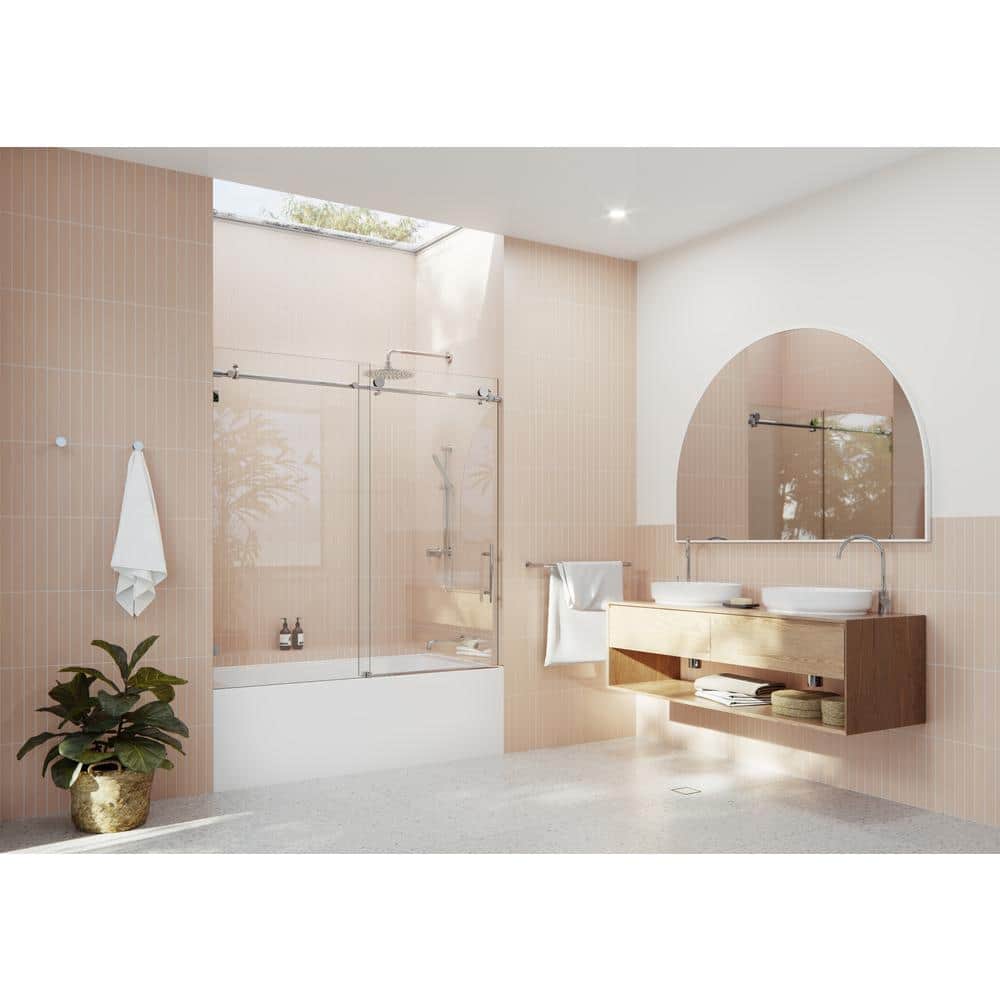 Eclipse 60 in. Frameless Sliding Bathtub Door with Chrome Finish