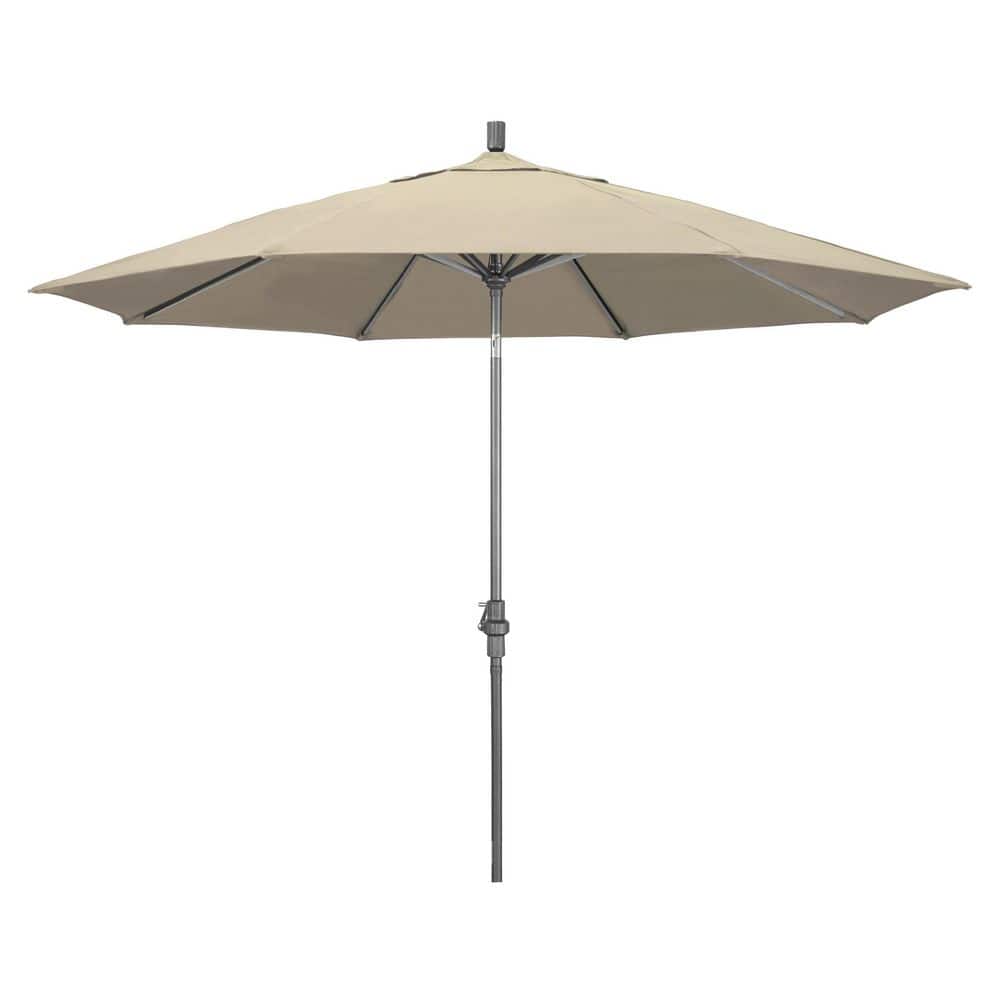 11 ft. Hammertone Grey Aluminum Market Patio Umbrella  Aluminum Ribs Collar Tilt Crank Lift in Antique Beige Sunbrella price history on PriceWatchPro