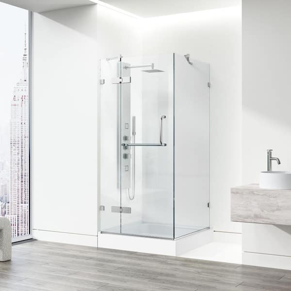 Monteray 36 in. L x 36 in. W x 79 in. H Frameless Pivot Square Shower Enclosure Kit in Brushed Nickel with Clear Glass